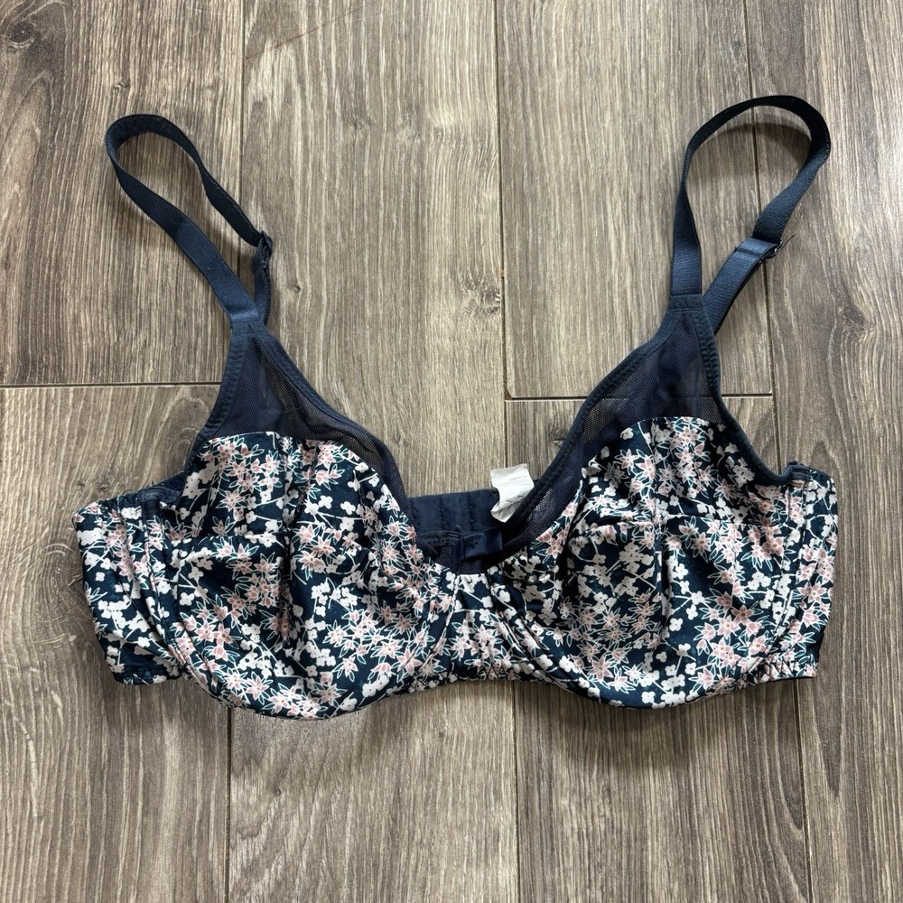 Sans Complexe Complice Bra 34D Blue Floral Underwire Unlined Mesh French